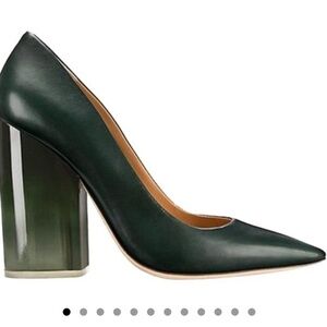 Tory Burch Green Leather Pump with Lucite Block Heels Size 5M
